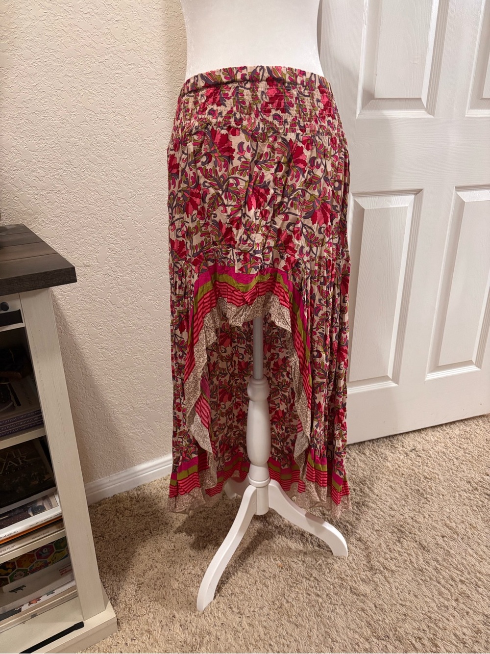 Floral High-Low Tiered Skirt in Pink